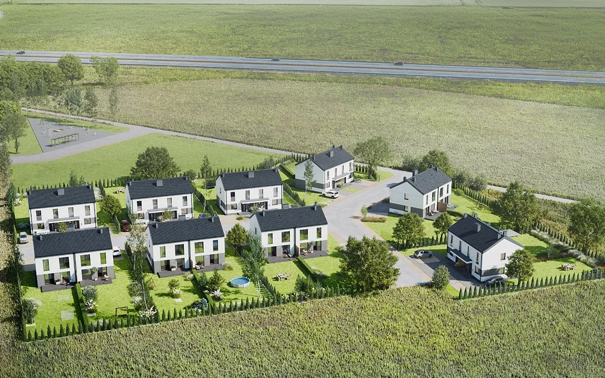 Wizualizacja Osiedla nad Strugą – osiedle z lotu ptaka